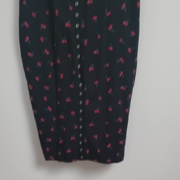 Vintage Betsey Johnson Retro Style Black Cherry Print Snap Front Bodycon Dress - Picture 4 of 14